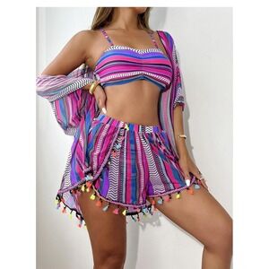 Striped Tassel Swimsuit‎ Cover Up Set - Bikini, Beach, Pool, Vacation